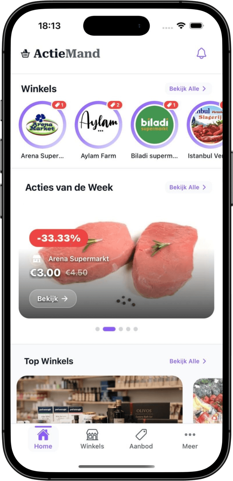 Schermafbeelding van ActieMand, een door ons gebouwde iOS-app